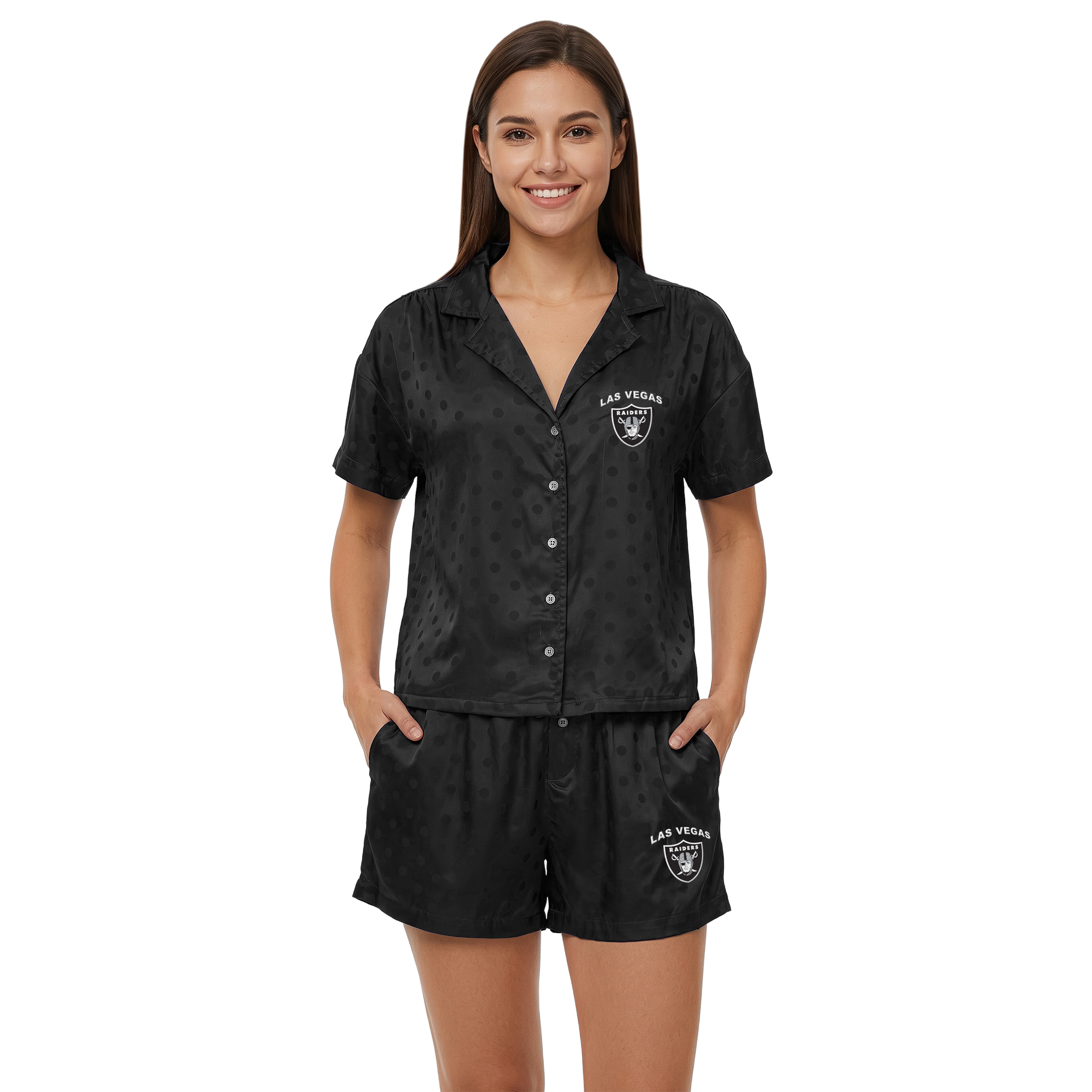 Women's Concepts Sport Black Las Vegas Raiders Wink Dot Satin Jacquard Sleep Set