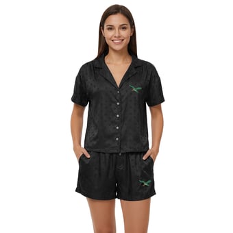 Women's Concepts Sport  Black Philadelphia Eagles Wink Dot Satin Jacquard Sleep Set