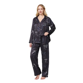 Women's Concepts Sport  Black Las Vegas Raiders Poppy Satin Long Sleeve Top and Pants Sleep Set