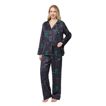 Women's Concepts Sport  Black Philadelphia Eagles Poppy Satin Long Sleeve Top and Pants Sleep Set