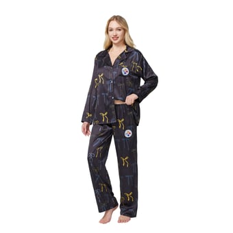 Women's Concepts Sport  Black Pittsburgh Steelers Poppy Satin Long Sleeve Top and Pants Sleep Set
