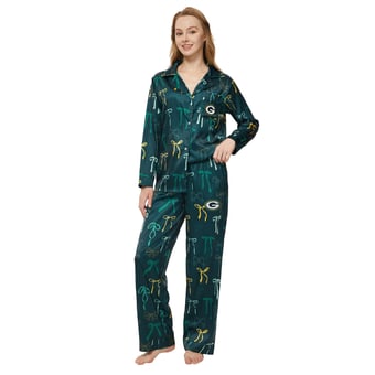 Women's Concepts Sport  Green Green Bay Packers Poppy Satin Long Sleeve Top and Pants Sleep Set