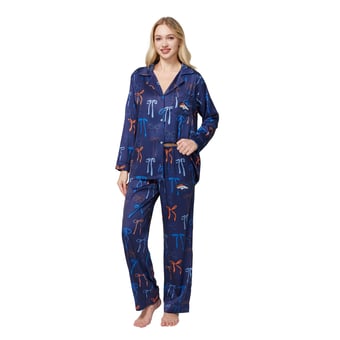 Women's Concepts Sport  Navy Denver Broncos Poppy Satin Long Sleeve Top and Pants Sleep Set