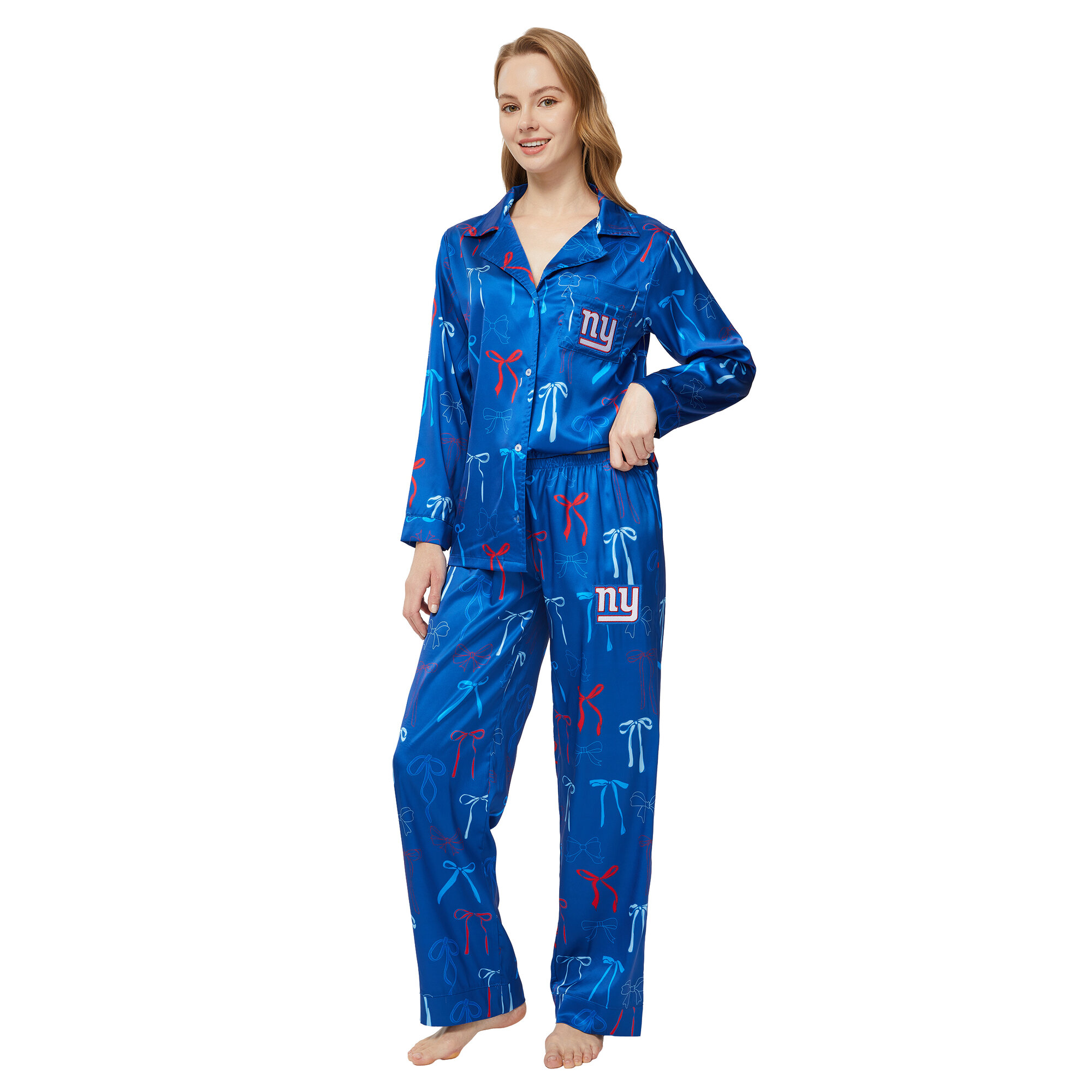 Women's Concepts Sport  Royal New York Giants Poppy Satin Long Sleeve Top and Pants Sleep Set