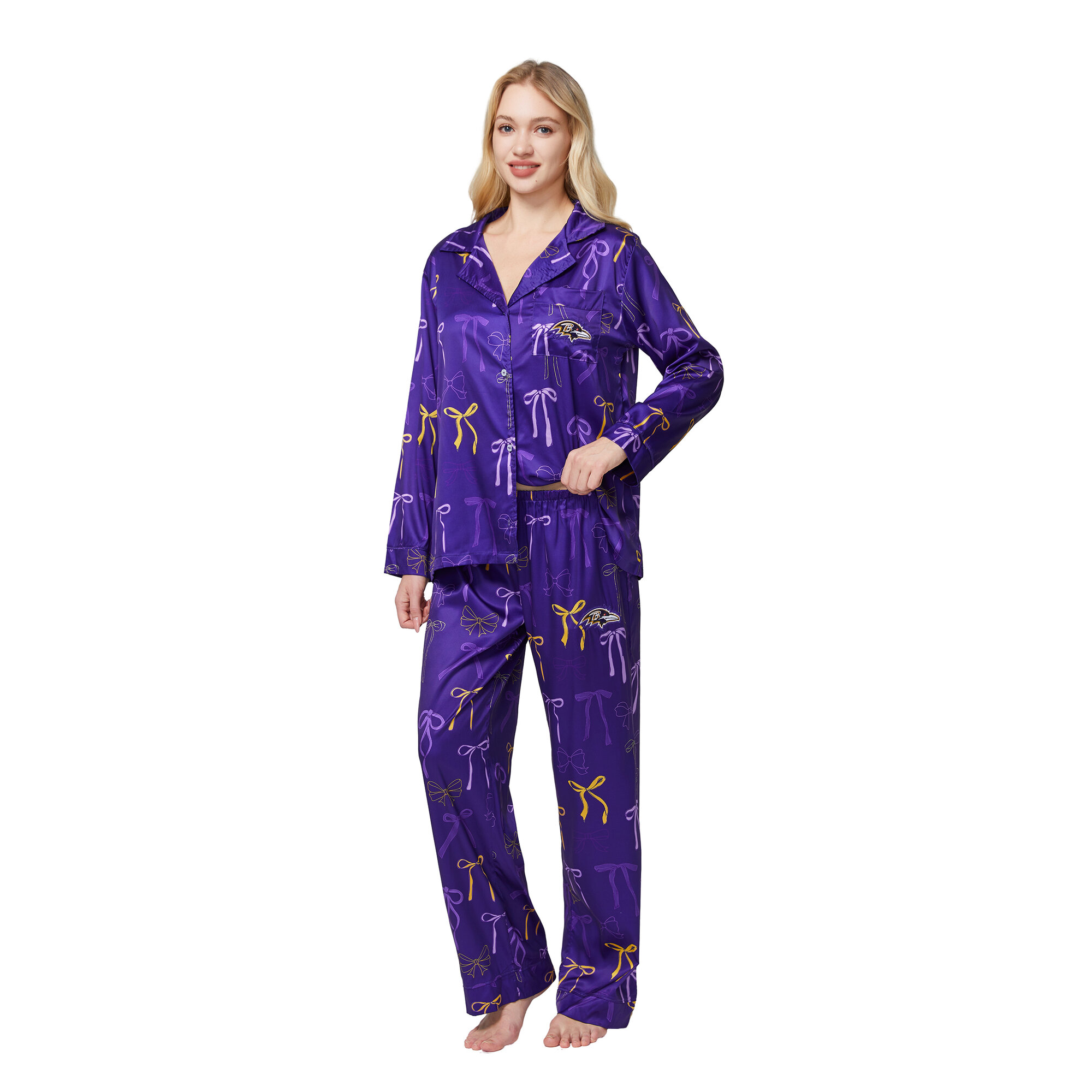 Women's Concepts Sport  Purple Baltimore Ravens Poppy Satin Long Sleeve Top and Pants Sleep Set