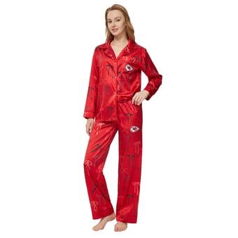 Women's Concepts Sport  Red Kansas City Chiefs Poppy Satin Long Sleeve Top and Pants Sleep Set