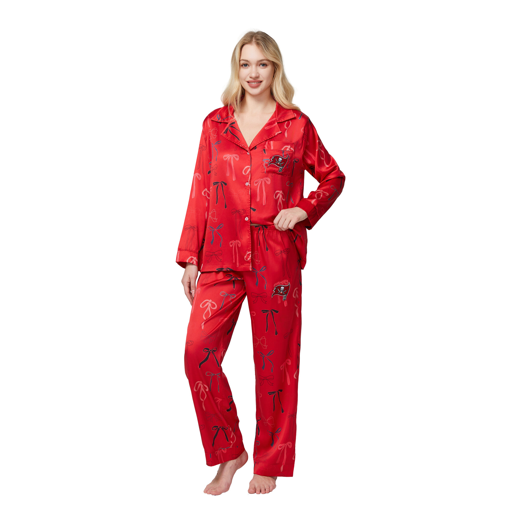 Women's Concepts Sport  Red Tampa Bay Buccaneers Poppy Satin Long Sleeve Top and Pants Sleep Set