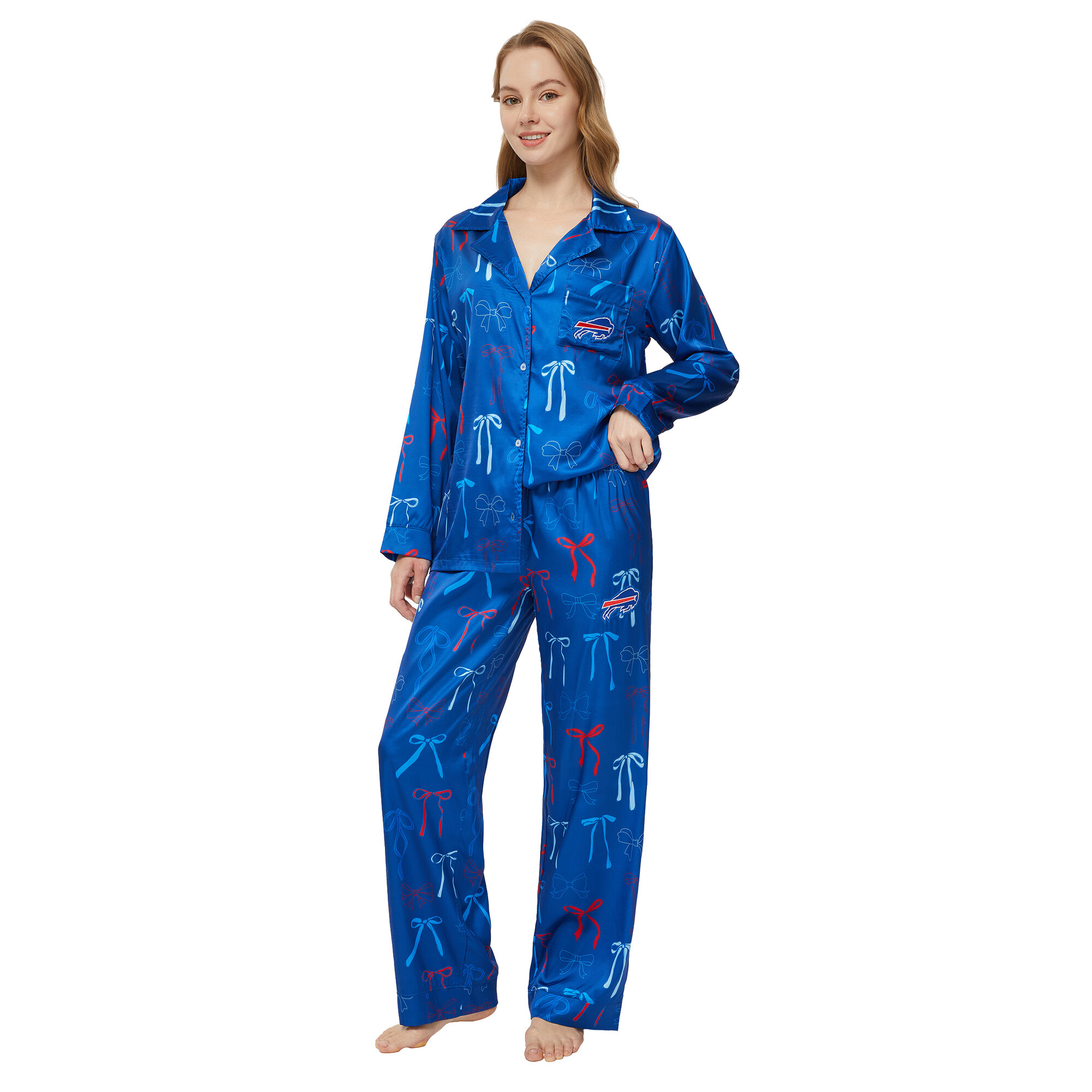Women's Concepts Sport Royal Buffalo Bills Poppy Satin Long Sleeve Top and Pants Sleep Set