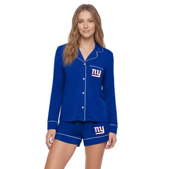 Women's Concepts Sport  Royal New York Giants Medley Long Sleeve Button-Up and Shorts Sleep Set
