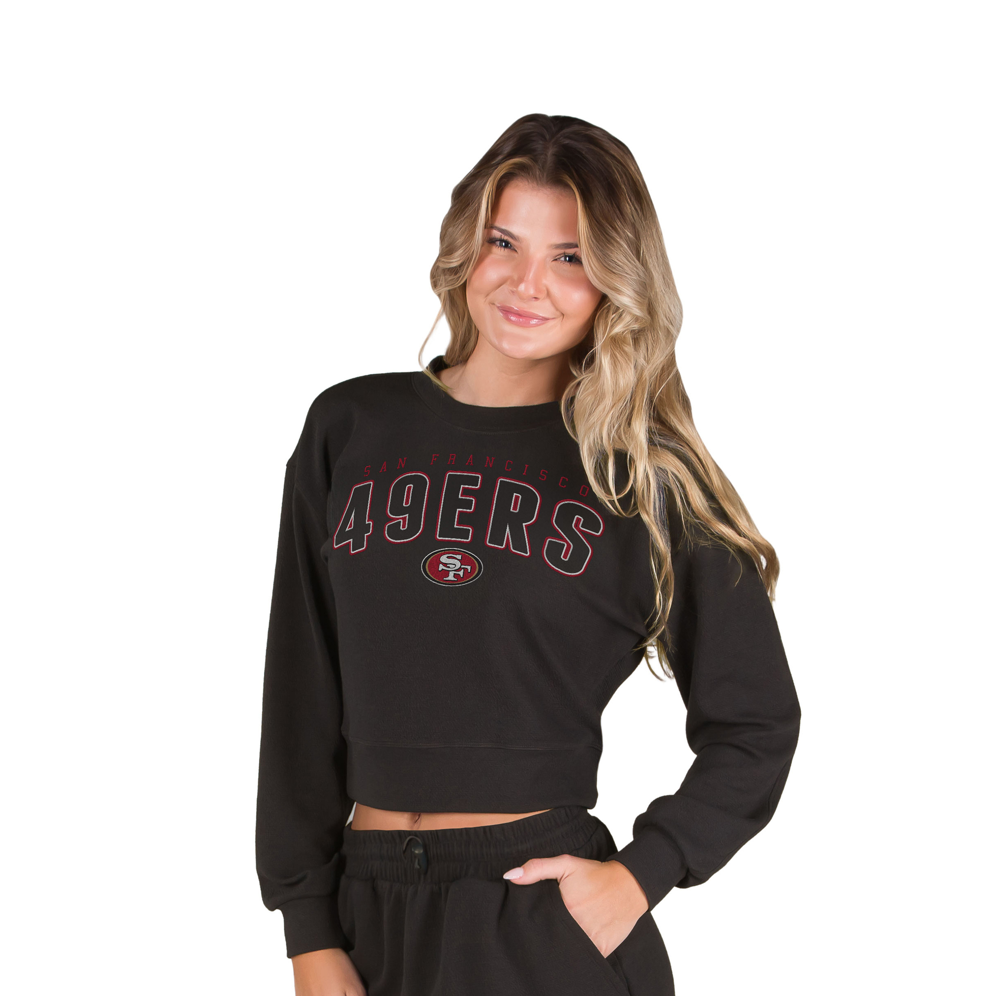 Women’s Concepts Sport Black San Francisco 49ers Kingston Long Sleeve Lounge Cropped Top Women’s Concepts Sport Black San Francisco 49ers Kingston Long Sleeve Lounge Cropped Top