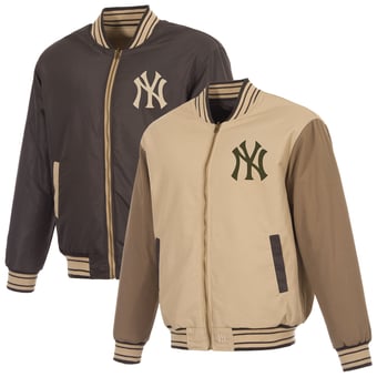 Men's JH Design Tan/Brown New York Yankees Reversible Canvas Full-Zip Jacket
