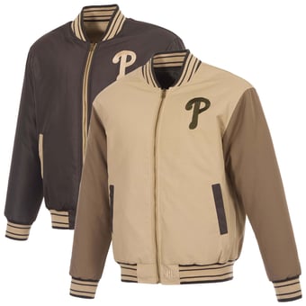 Men's JH Design Tan/Brown Philadelphia Phillies Reversible Canvas Full-Zip Jacket