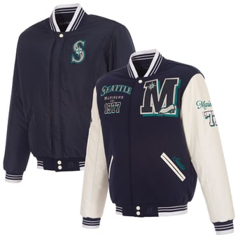 Men's JH Design  Navy Seattle Mariners Reversible Full-Snap Varsity Jacket