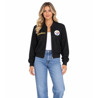 Women's FABGATING by Cuce Black Pittsburgh Steelers Crystal Full-Zip Bomber Jacket