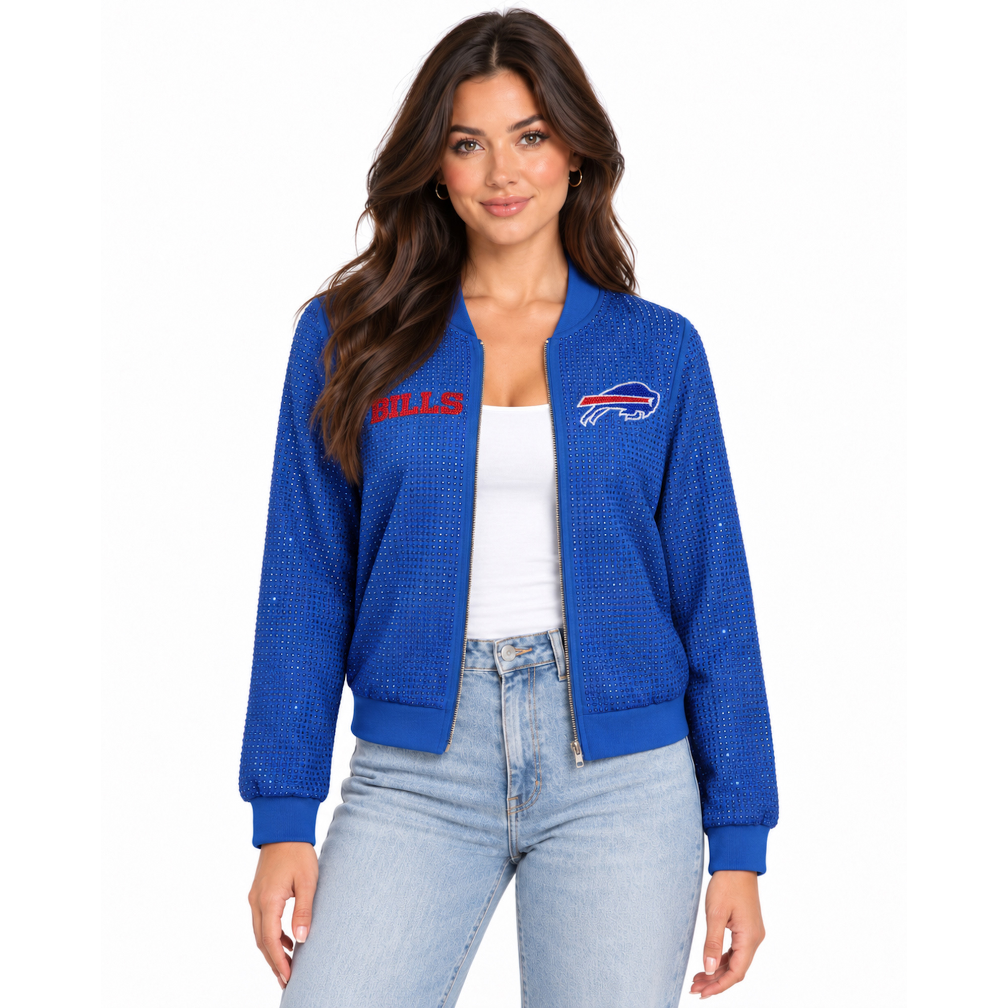 Women's FABGATING by Cuce Royal Buffalo Bills Crystal Full-Zip Bomber Jacket