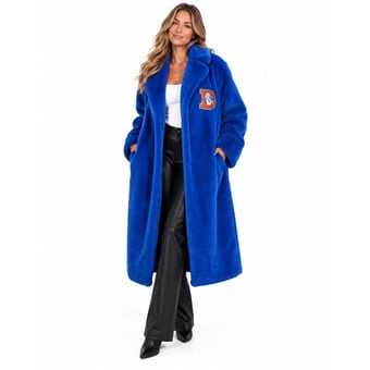 Women's FABGATING by Cuce Royal Denver Broncos Longline Crystal Faux Fur Jacket