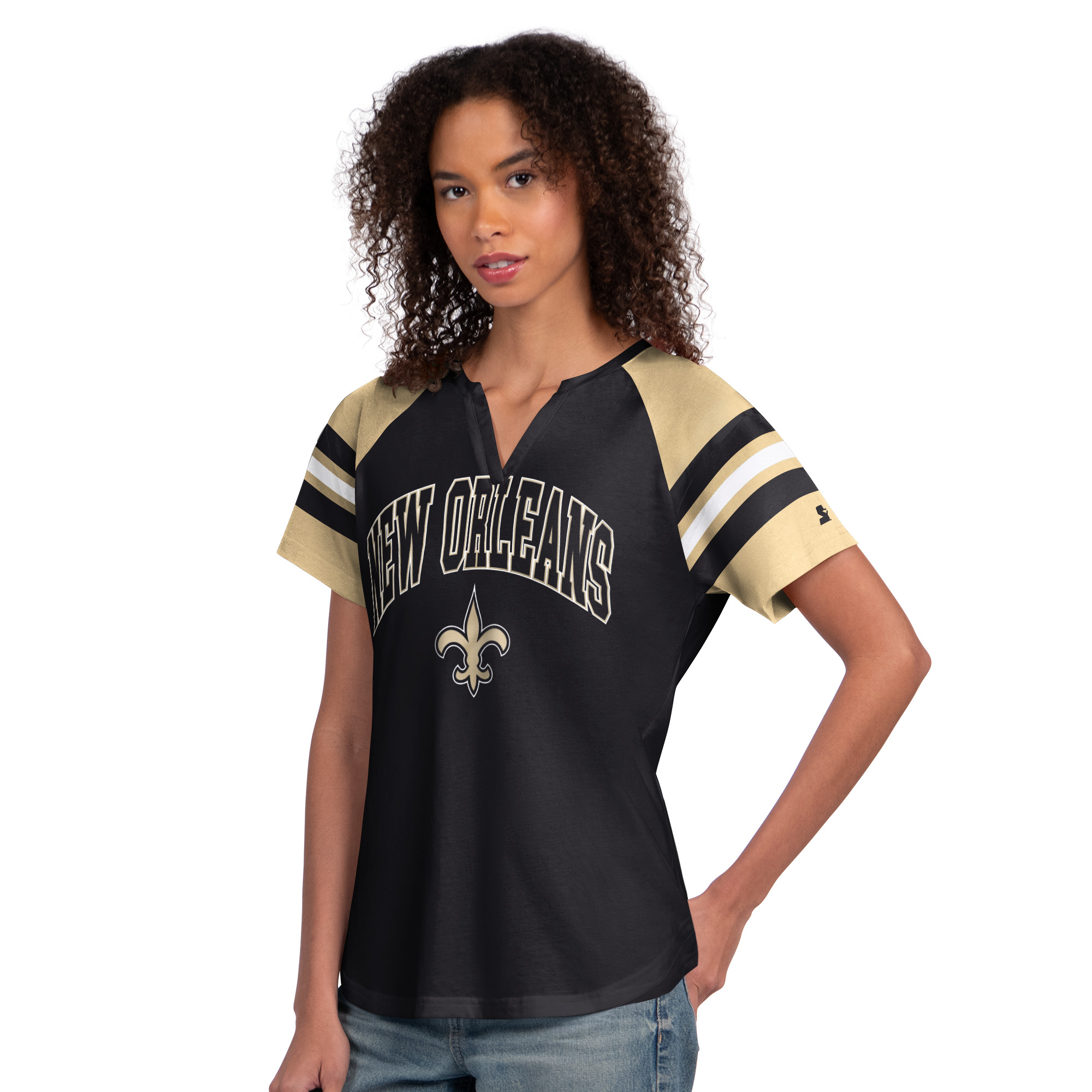 Women's Starter  Black New Orleans Saints Game On Notch Neck Raglan T-Shirt