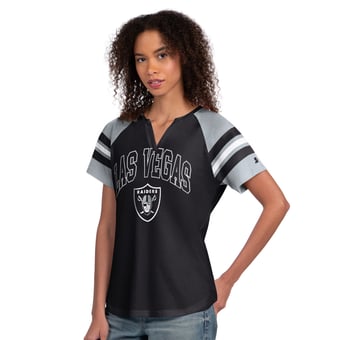 Women's Starter  Black Las Vegas Raiders Game On Notch Neck Raglan T-Shirt