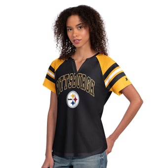 Women's Starter  Black Pittsburgh Steelers Game On Notch Neck Raglan T-Shirt