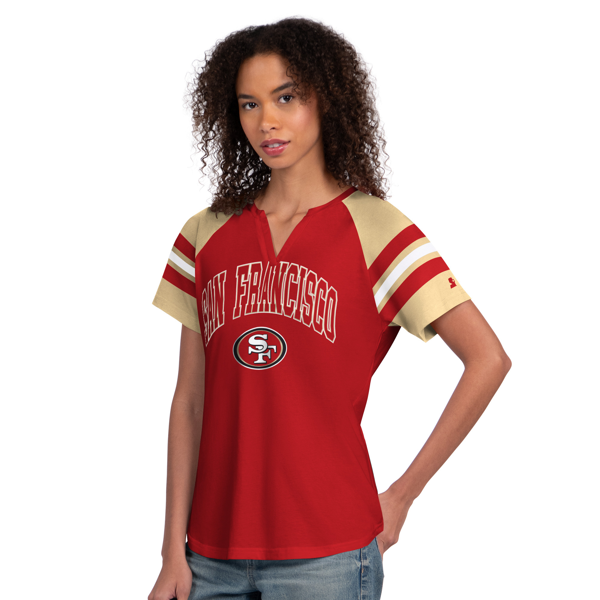 Women's Starter  Scarlet San Francisco 49ers Game On Notch Neck Raglan T-Shirt