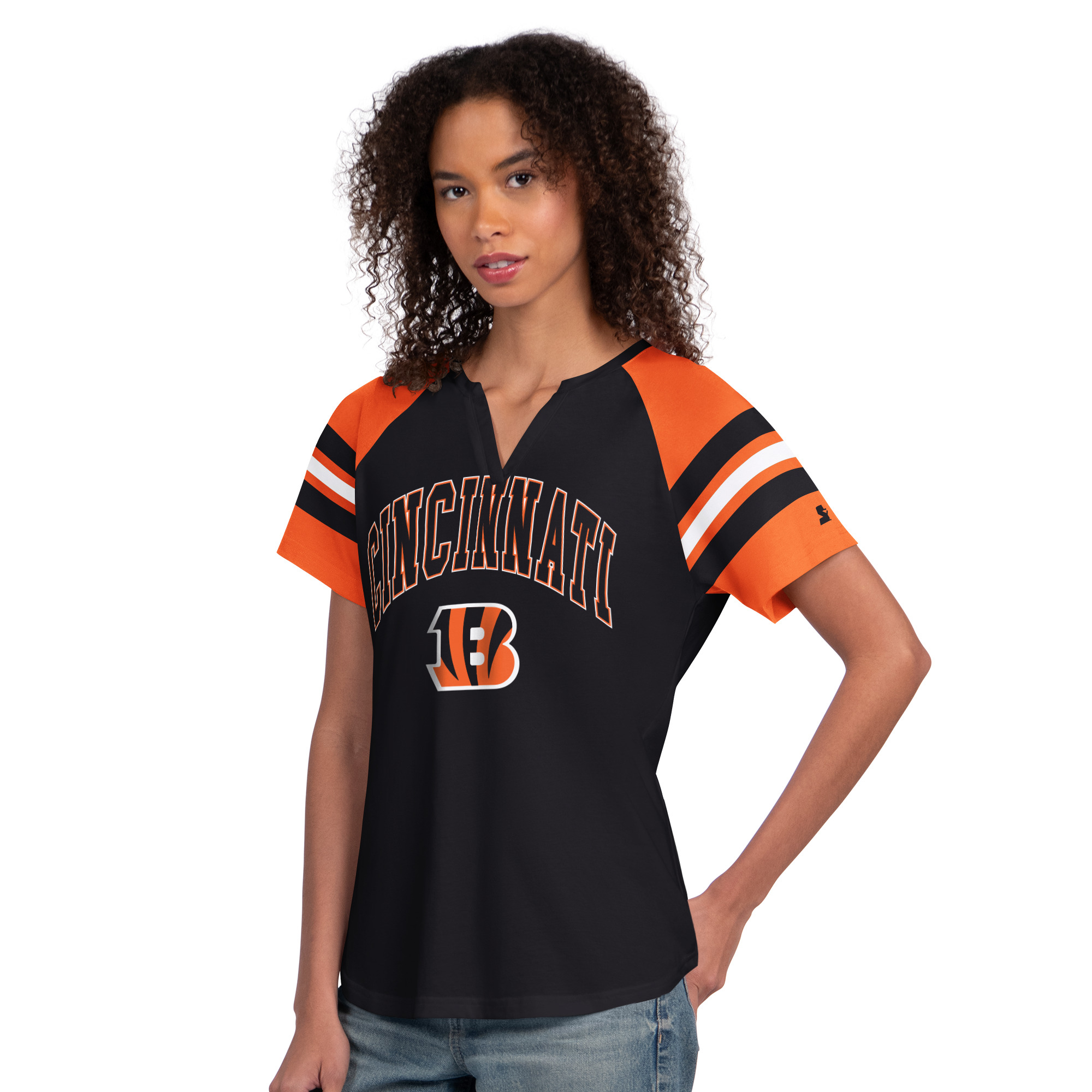 Women's Starter  Black Cincinnati Bengals Game On Notch Neck Raglan T-Shirt