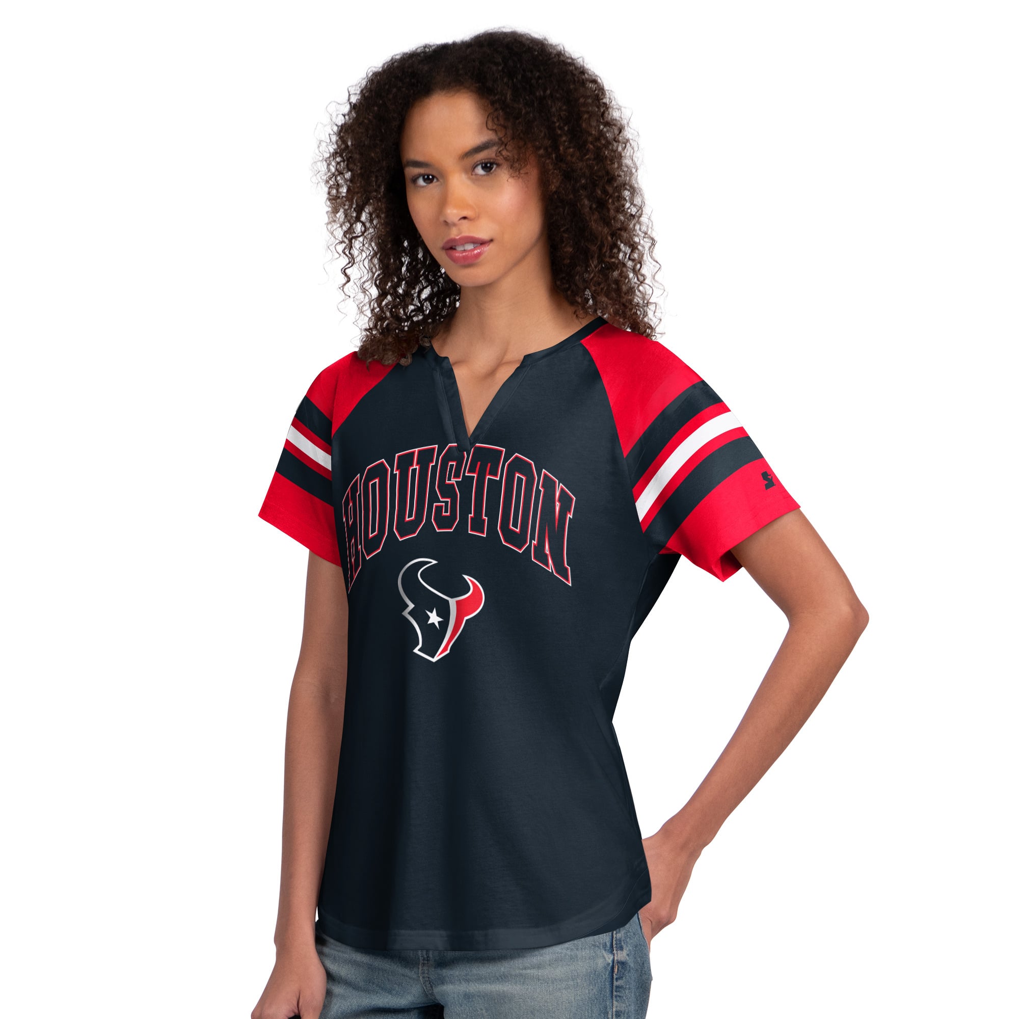 Women's Starter Navy Houston Texans Game On Notch Neck Raglan T-Shirt