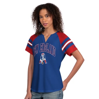 Women's Starter  Royal New England Patriots Game On Notch Neck Raglan T-Shirt