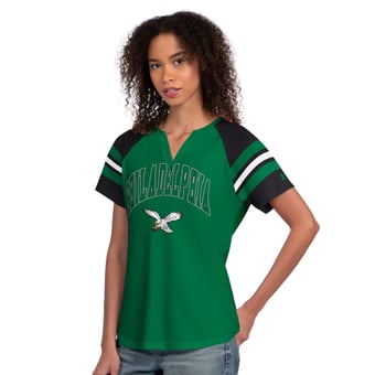 Women's Starter  Kelly Green Philadelphia Eagles Game On Notch Neck Raglan T-Shirt