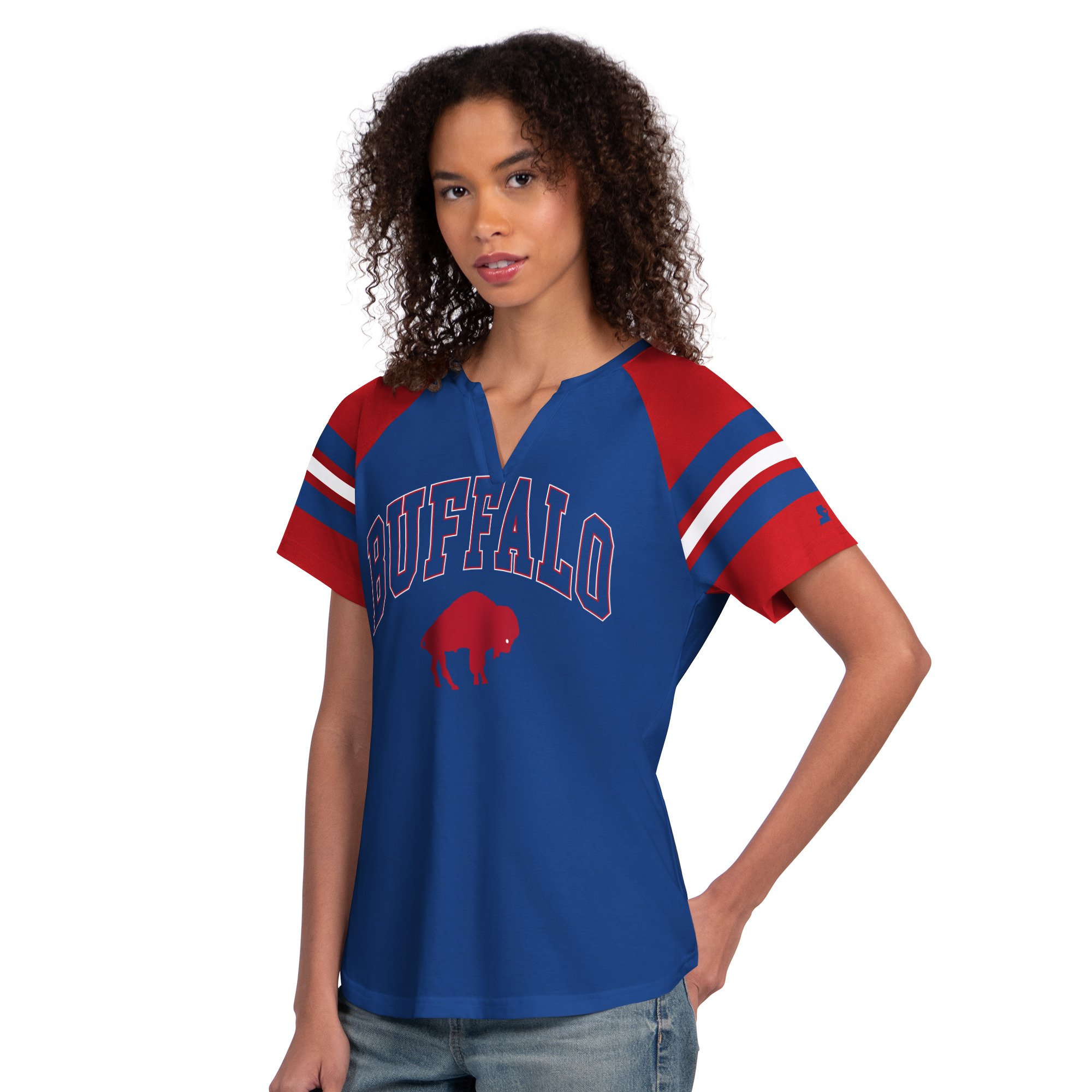 Women's Starter  Royal Buffalo Bills Game On Notch Neck Raglan T-Shirt