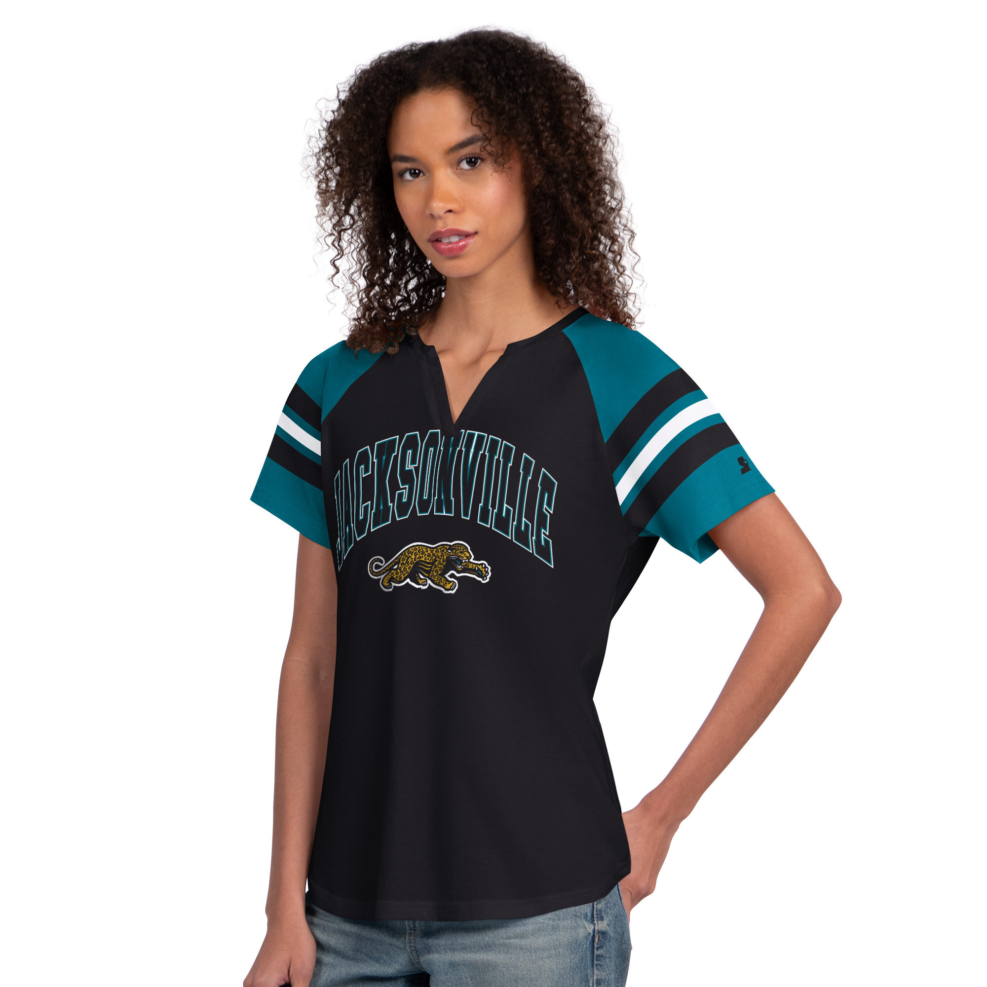 Women's Starter  Black Jacksonville Jaguars Prowler Game On Notch Neck Raglan T-Shirt