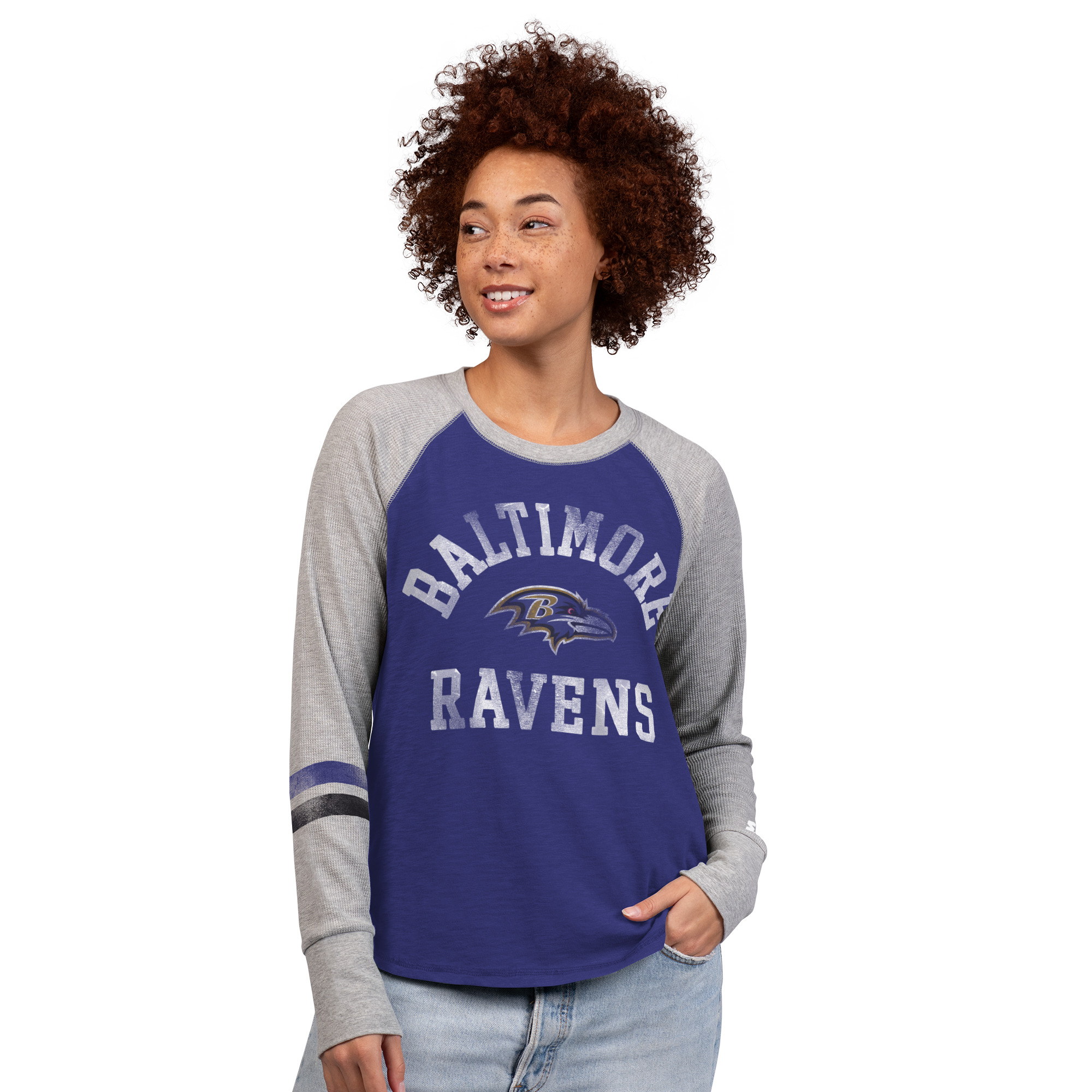 Starter Women's Purple/Gray Baltimore Ravens Waffle-Knit Raglan Long Sleeve T-Shirt - Purple, Gray