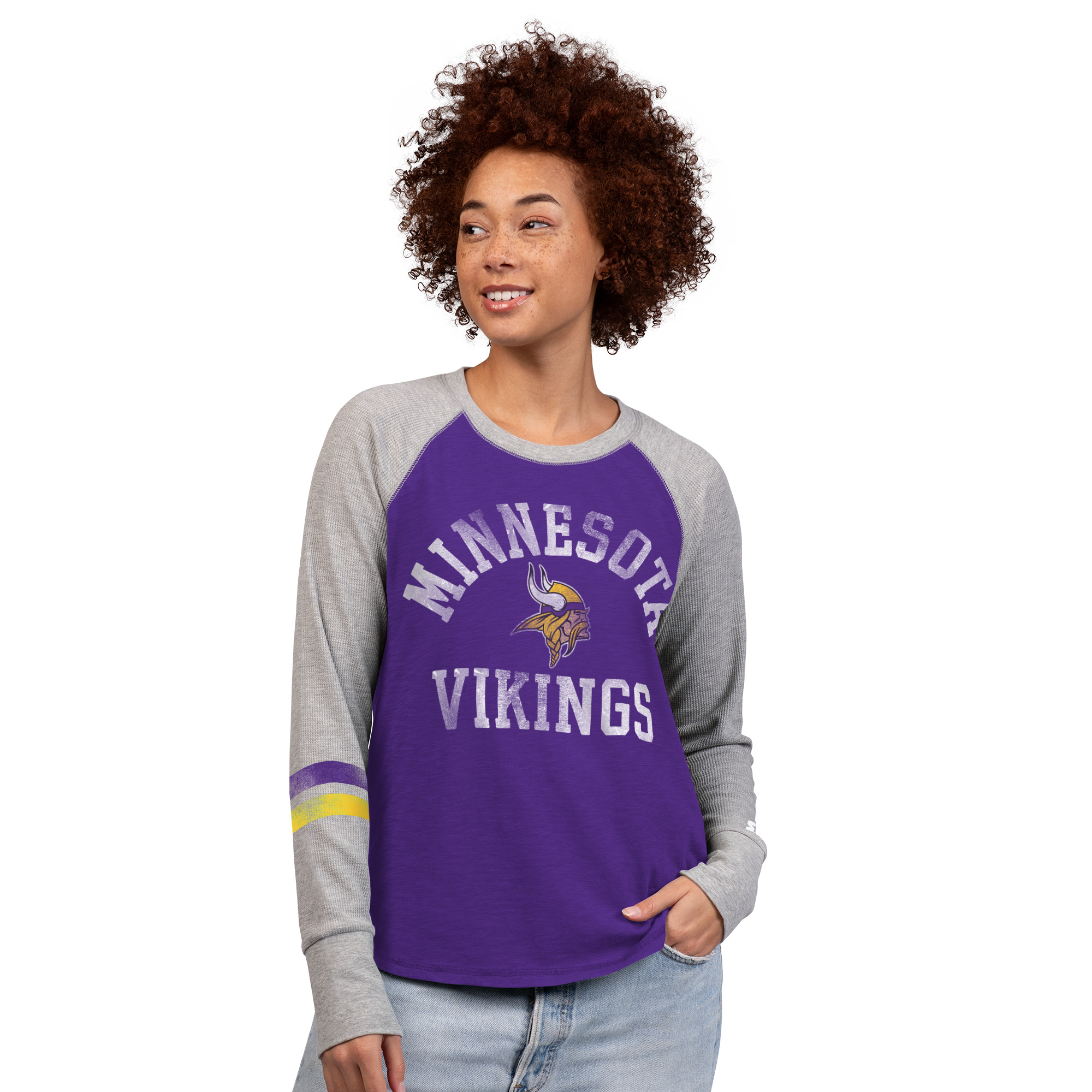 Women's Starter  Purple/Gray Minnesota Vikings Waffle-Knit Raglan Long Sleeve T-Shirt