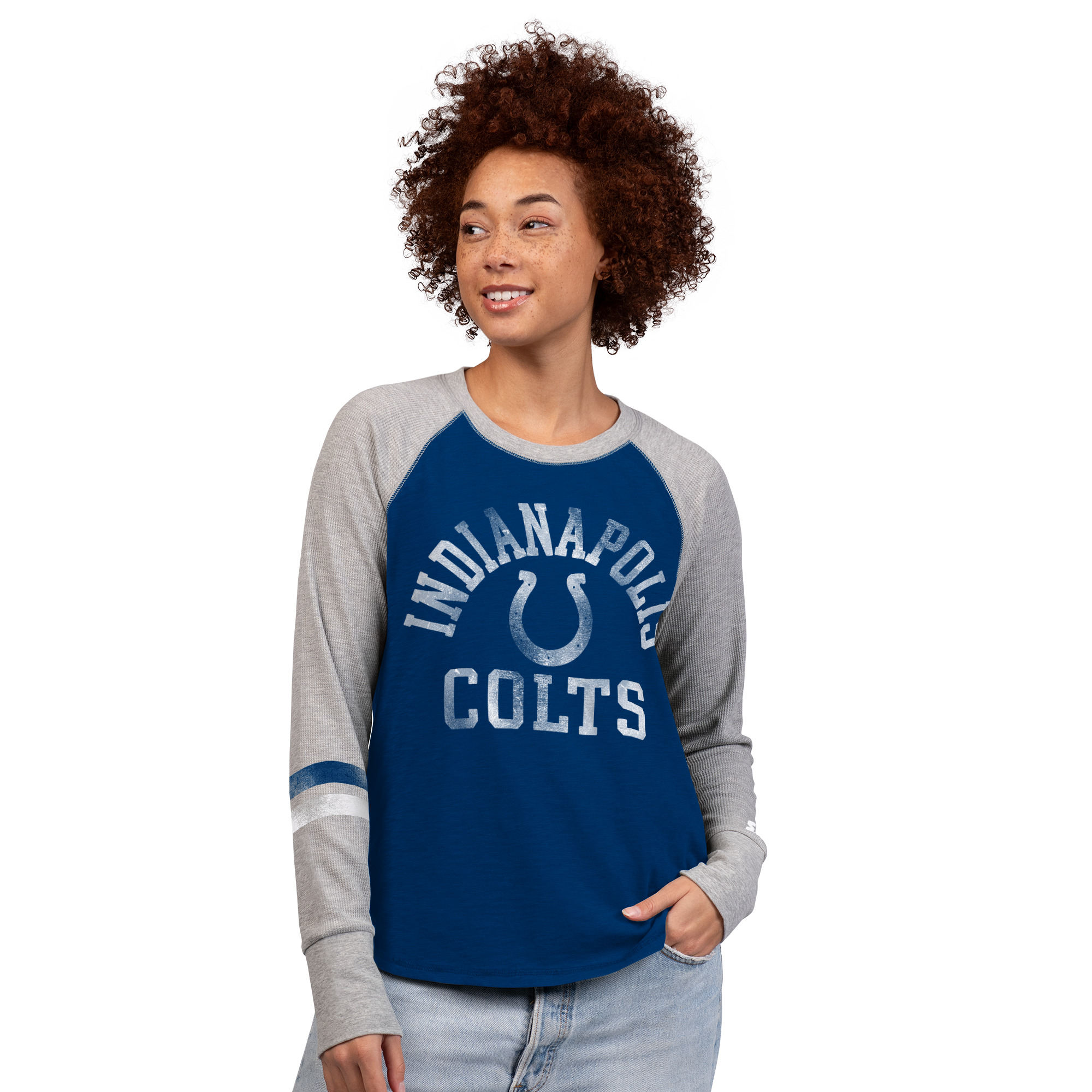 Women’s Starter Royal/Gray Indianapolis Colts Waffle-Knit Raglan Long Sleeve T-Shirt