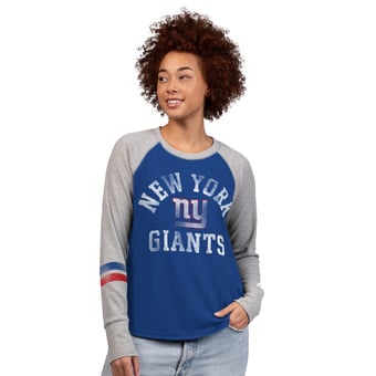 Women's Starter  Royal/Gray New York Giants Waffle-Knit Raglan Long Sleeve T-Shirt