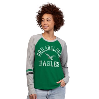 Women's Starter  Kelly Green/Gray Philadelphia Eagles Throwback Waffle-Knit Raglan Long Sleeve T-Shirt