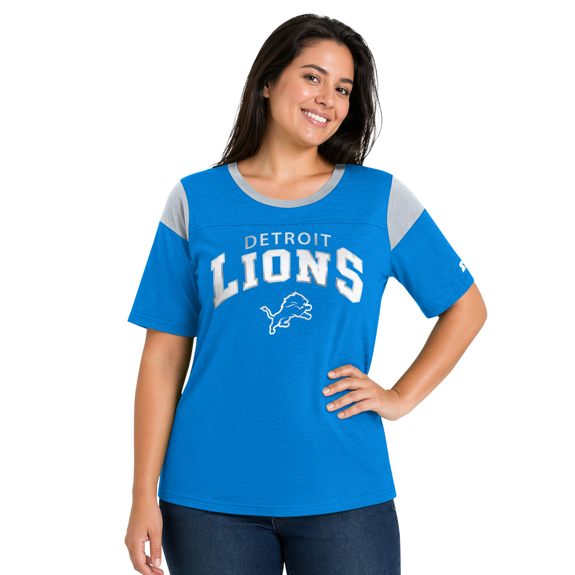 Women's Starter  Blue Detroit Lions Plus Size Linebacker Slub T-Shirt
