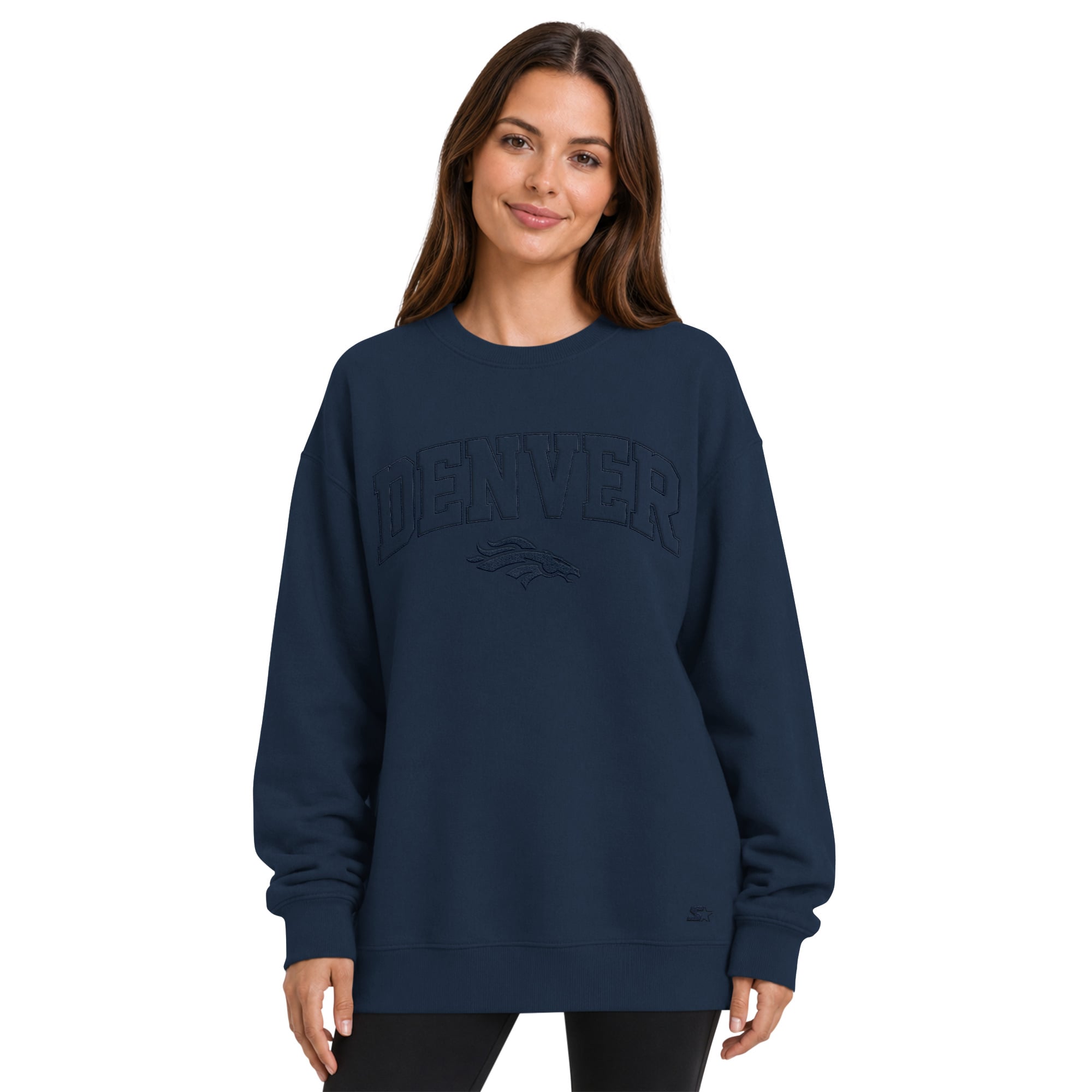 Women’s Starter Navy Denver Broncos Athleisure Oversized Fleece Sweatshirt Women’s Starter Navy Denver Broncos Athleisure Oversized Fleece Sweatshirt