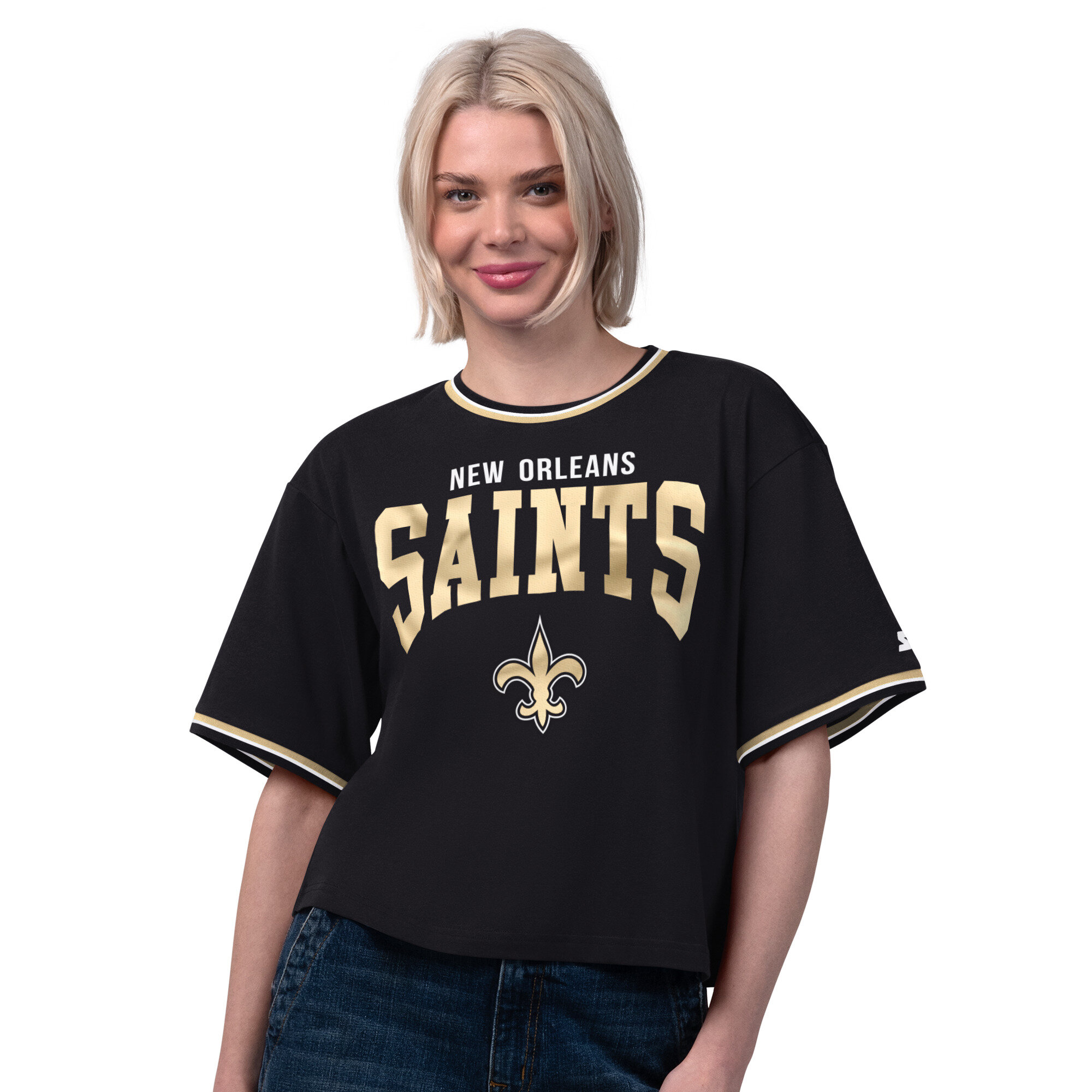 Women's Starter  Black New Orleans Saints Ace Cropped T-Shirt