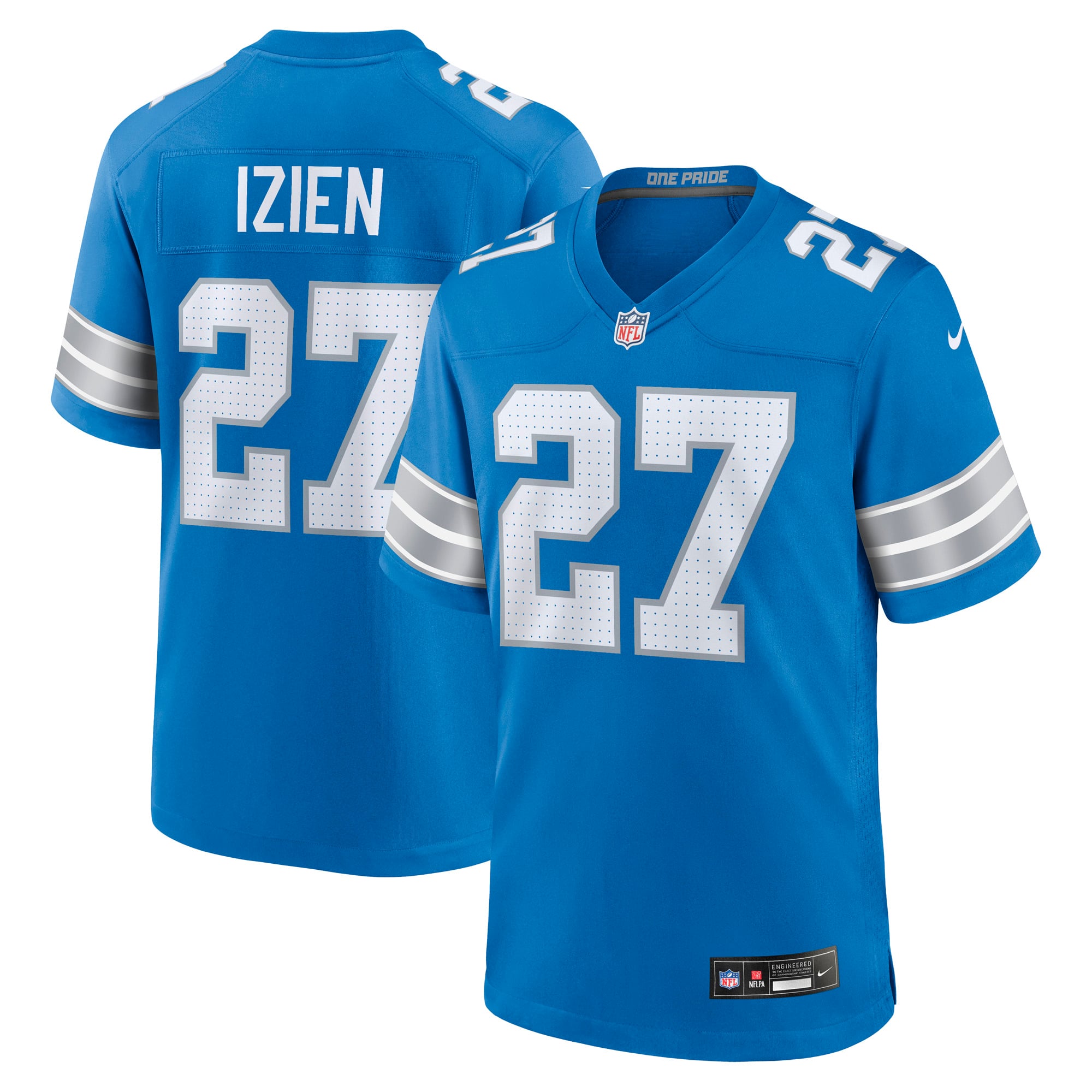 Men's Nike Christian Izien  Blue Detroit Lions Team Game Jersey
