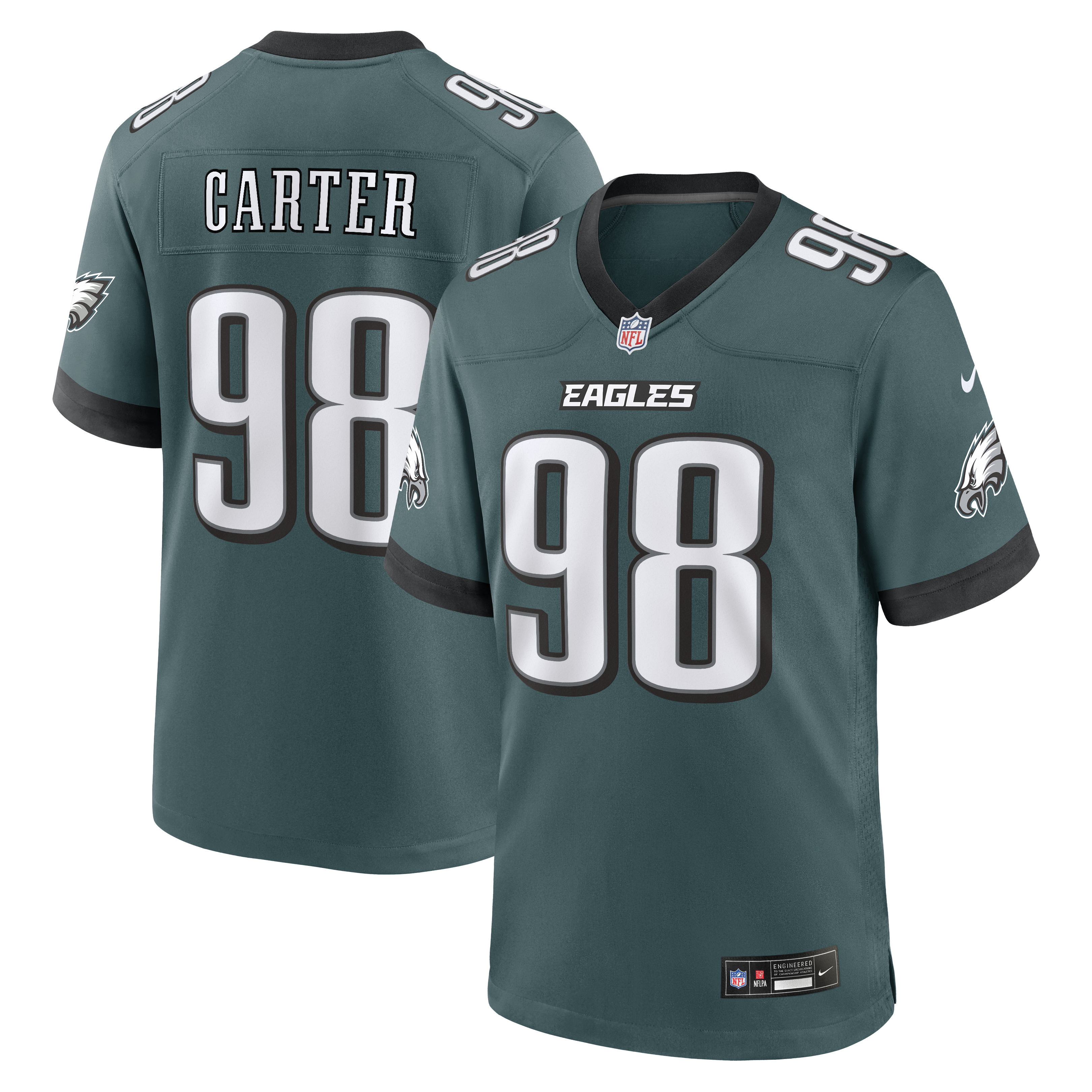 Men's Nike Jalen Carter  Midnight Green Philadelphia Eagles Team Game Jersey