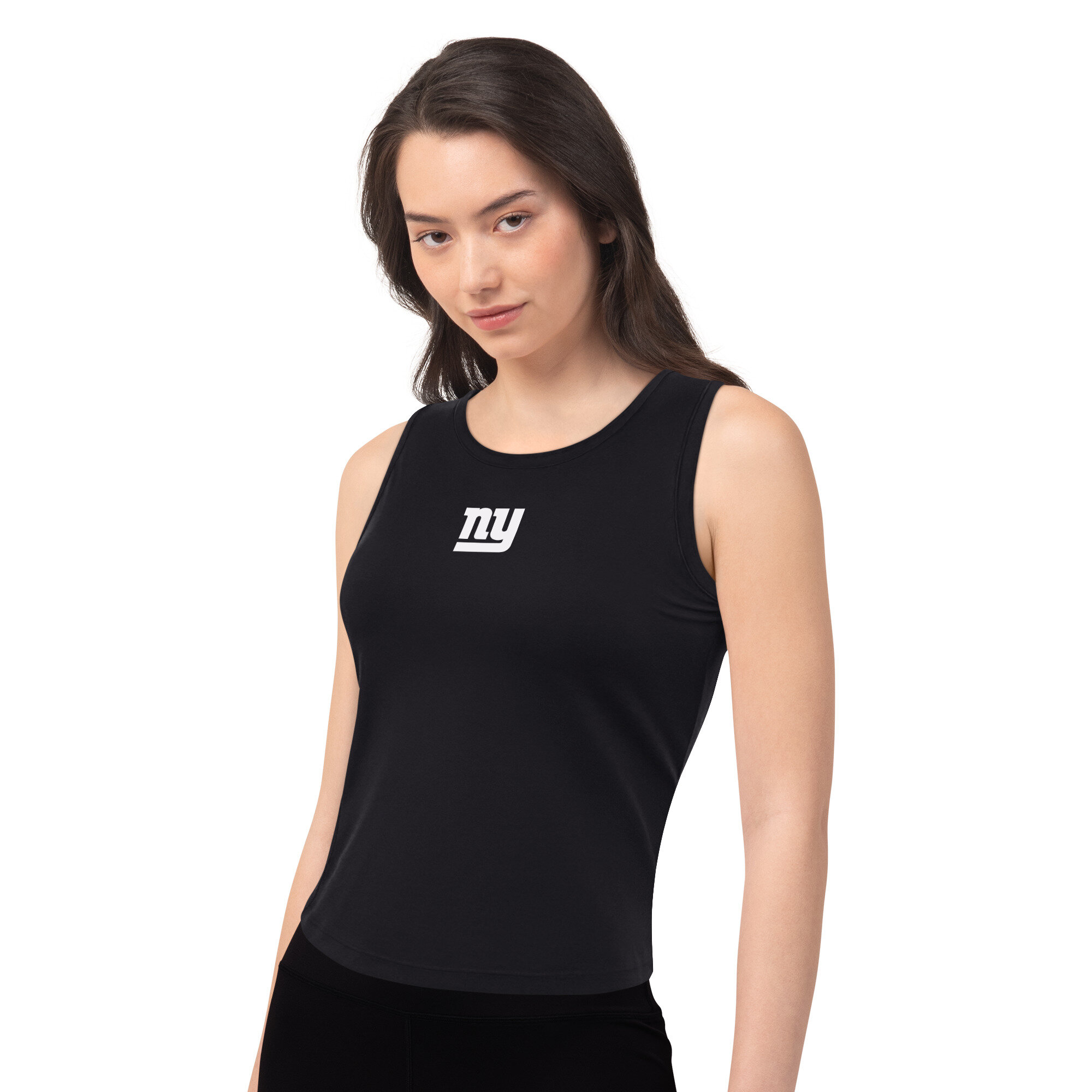Women's Starter Black New York Giants Athleisure Cropped Tank Top