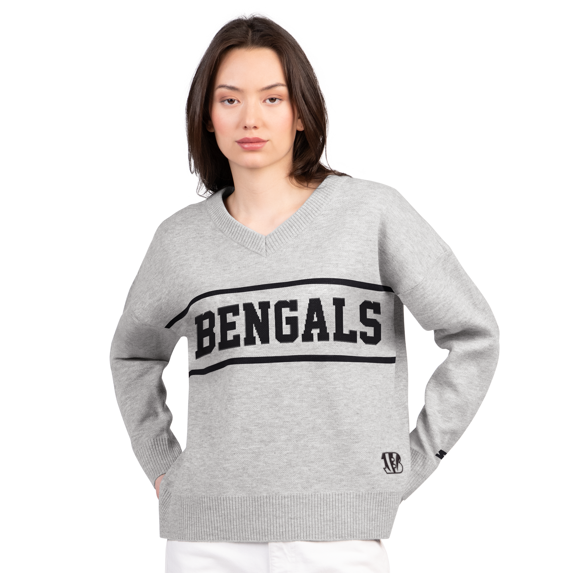 Women's Starter Gray Cincinnati Bengals Best Shot V-Neck Sweater