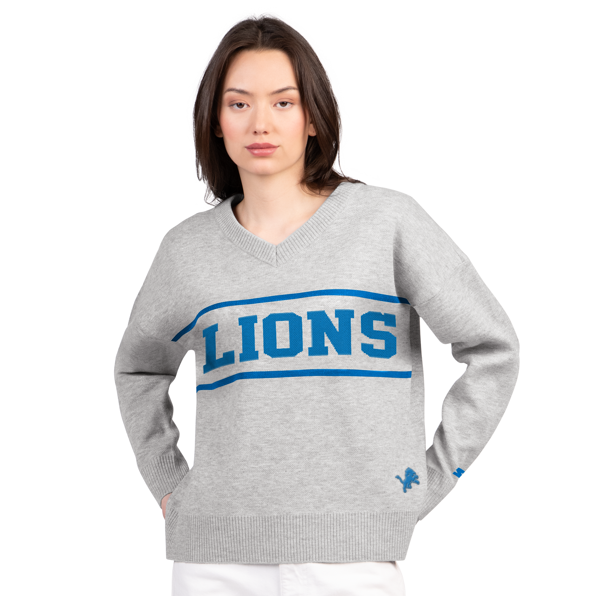 Starter Women's Gray Detroit Lions Best Shot V-Neck Sweater - Gray