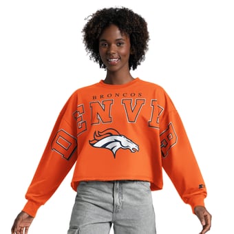 Women's Starter Orange Denver Broncos Bleachers Cropped Sweatshirt