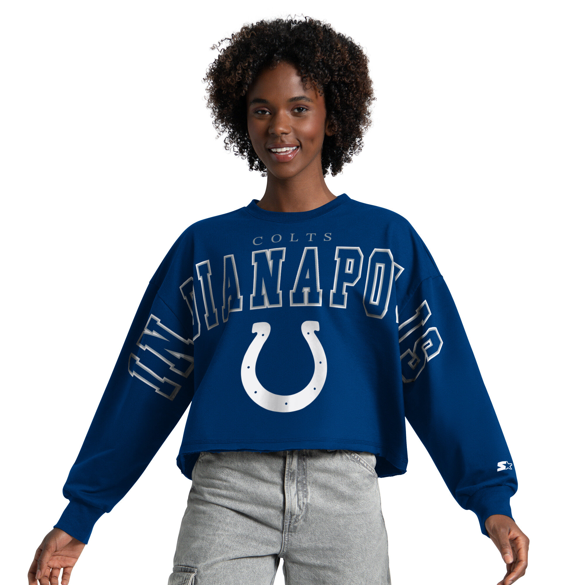 Women's Starter Royal Indianapolis Colts Bleachers Cropped Sweatshirt