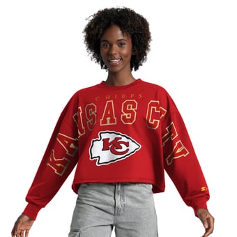 Women's Starter Red Kansas City Chiefs Bleachers Cropped Sweatshirt