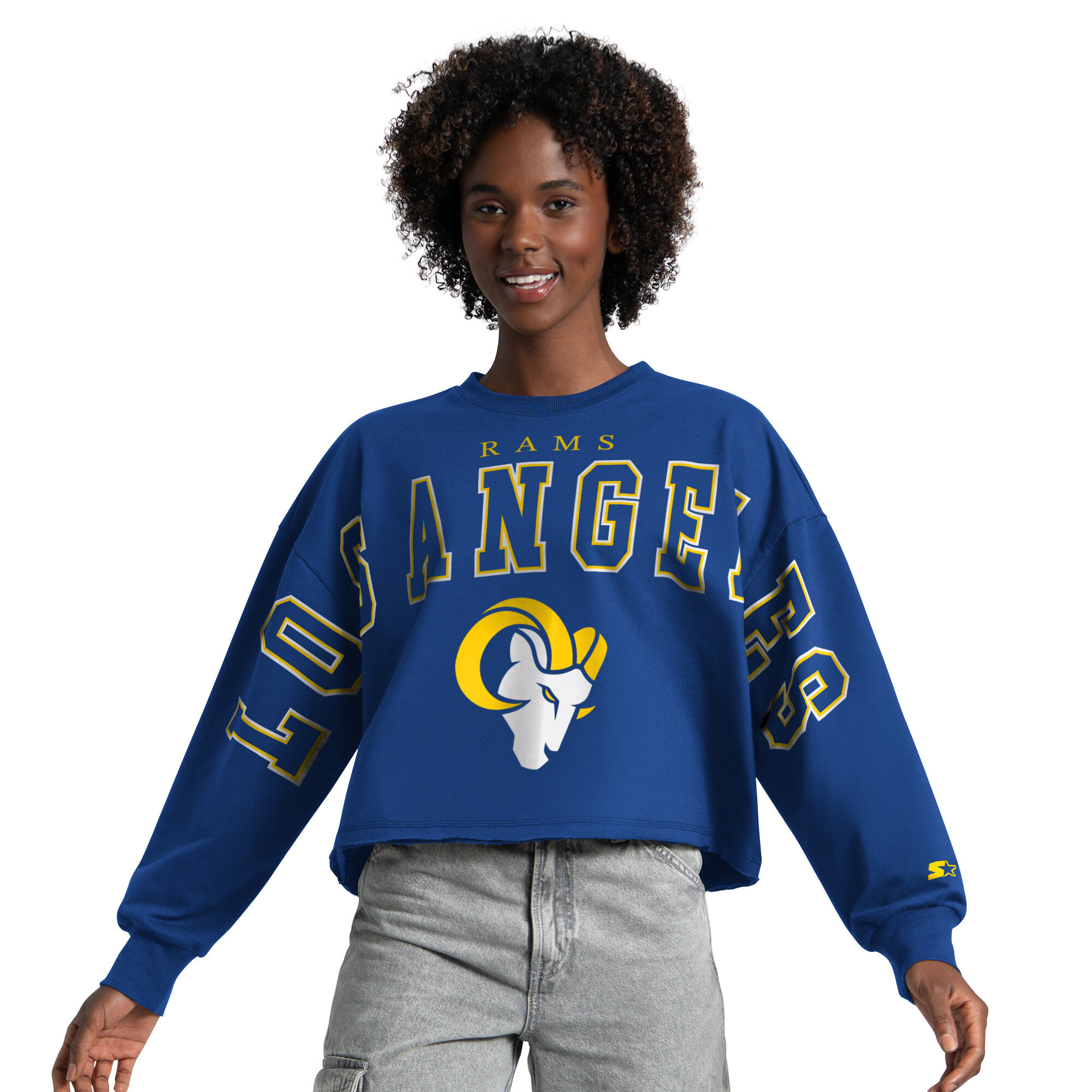 Women's Starter Royal Los Angeles Rams Bleachers Cropped Sweatshirt