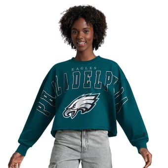 Women's Starter Midnight Green Philadelphia Eagles Bleachers Cropped Sweatshirt