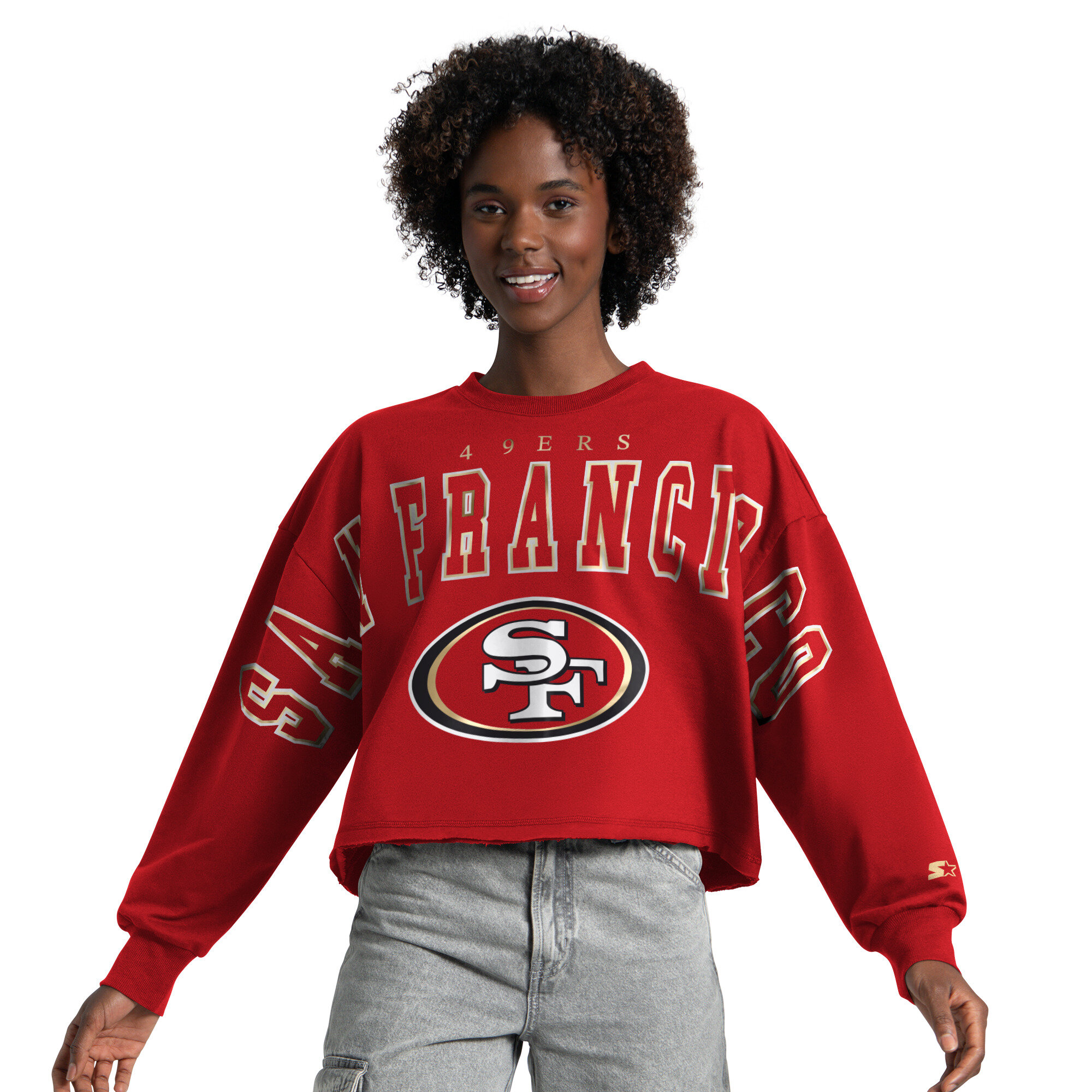 Women's Starter Scarlet San Francisco 49ers Bleachers Cropped Sweatshirt