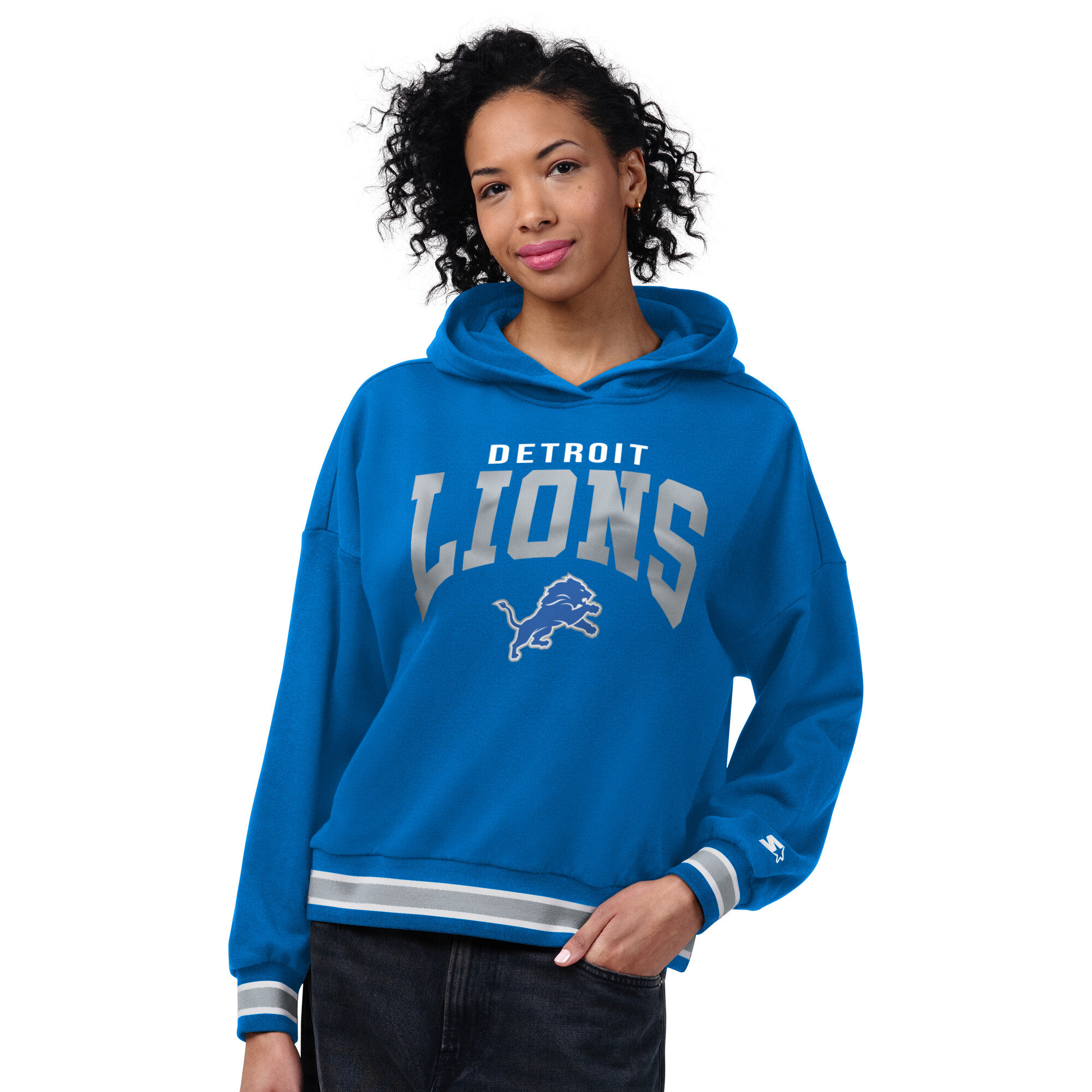Women's Starter Blue Detroit Lions Home Plate Hoodie